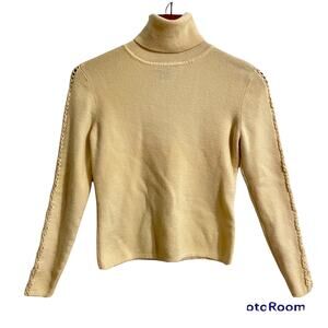 Mercer Madison Sweater Size Medium Cream Turtleneck Crochet Italian Merino Wool